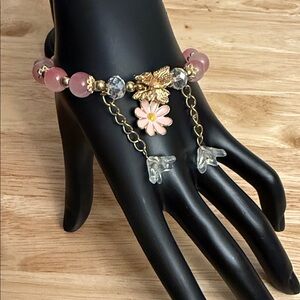 Pink and Gold Floral Charm Bracelet